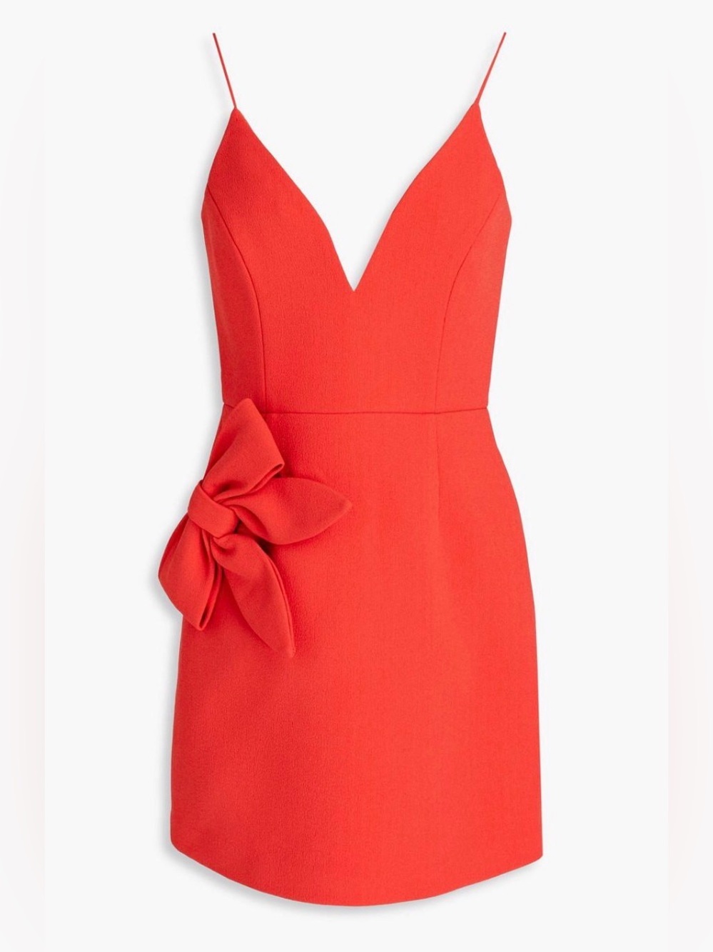 Rebecca Vallance Coral-Red Spaghetti Strap Mini Dress with Side Bow
